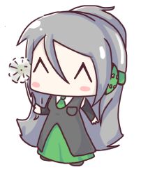 Rule 34 | 1girl, ^ ^, chibi, closed eyes, dandelion, flower, happy, mimiri, miriam (vocaloid), no mouth, no nose, self-upload, simple background, solo, vocaloid