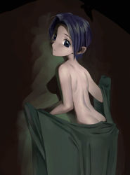 Rule 34 | 1girl, breasts, nude, purple eyes, purple hair, satou toshiyuki, short hair, small breasts, solo