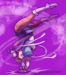 Rule 34 | 1990s (style), 1girl, boots, capcom, chinese clothes, chun-li, double bun, female focus, full body, handstand, looking at viewer, pantyhose, pelvic curtain, retro artstyle, serious, solo, spinning, street fighter, street fighter ii (series), tsukumo (soar99)