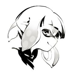 Rule 34 | 1girl, blunt bangs, closed mouth, greyscale, inkling, inkling girl, inkling player character, monochrome, nintendo, pointy ears, short hair, simple background, smile, solo, splatoon (series), splatoon 2, suction cups, tentacle hair, wadanaka, white background