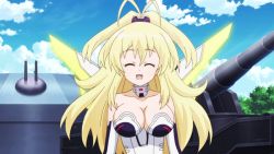 Rule 34 | 10s, 1girl, animated, animated gif, blonde hair, bouncing breasts, breasts, large breasts, long hair, mecha musume, neptune (series), pish, solo, yellow heart (neptune)
