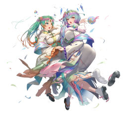 Rule 34 | 2girls, aqua eyes, ass, breasts, bubble, crystal, damaged, fire emblem, fire emblem heroes, forehead jewel, green eyes, heidr (fire emblem), japanese clothes, kimono, large breasts, multiple girls, nintendo, official alternate costume, official art, sandals, seidr (fire emblem), tabi, third-party source, torn clothes, white background