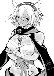 Rule 34 | absurdres, artist name, bad id, bad pixiv id, chrysanthemum, commentary request, dark-skinned female, dark skin, dated, fingerless gloves, flower, glasses, gloves, greyscale, highres, kantai collection, monochrome, musashi (kancolle), one-hour drawing challenge, sarashi, sirakawa ame, solo