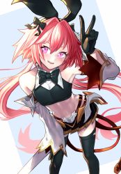 Rule 34 | 1boy, astolfo (fate), astolfo (saber) (fate), bare shoulders, black bow, black gloves, black ribbon, black thighhighs, blush, bow, bowtie, commentary request, fate/grand order, fate (series), gloves, hair bow, hair intakes, hair ribbon, hyuu (sing-dog), long hair, long sleeves, looking at viewer, male focus, multicolored hair, navel, pink hair, purple eyes, revision, ribbon, simple background, skirt, smile, solo, streaked hair, thighhighs, trap, twintails, v, very long hair, white hair