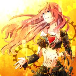 Rule 34 | 1girl, android, arm warmers, crying, crying with eyes open, gears, heart, long hair, mechanical parts, megurine luka, pink hair, single arm warmer, smile, solo, tears, very long hair, vocaloid, wander last (vocaloid)
