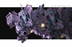 Rule 34 | border, cannon, character name, flight, glowing, glowing eyes, mecha, mirage iii (muv-luv), muv-luv, muv-luv alternative, no humans, robot, tactical surface fighter, takamaru (taka1220), thrusters, turret, white border, zoom layer