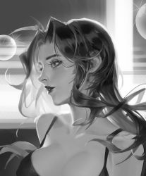 Rule 34 | 1girl, absurdres, aling (shanatans), bare shoulders, bra, collarbone, greyscale, highres, league of legends, leona (league of legends), long hair, monochrome, parted bangs, parted lips, profile, solo, teeth, underwear, upper body