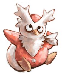 Rule 34 | arms up, beak, bird, black eyes, commentary, creatures (company), delibird, english commentary, full body, game freak, gen 2 pokemon, holding own tail, looking up, nintendo, no humans, penguin, pokemon, pokemon (creature), sailorclef, simple background, solo, tail, white background, white tail