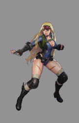 Rule 34 | 1girl, absurdres, alternate costume, alternate hairstyle, artist request, belt, blonde hair, bodysuit, boots, breasts, cammy white, camouflage paint, capcom, cleavage, curvy, diving suit, facepaint, female focus, fingerless gloves, full body, gloves, goggles, goggles on head, goom goom, green eyes, grey background, highleg, highleg leotard, highres, knee boots, knee pads, large breasts, leotard, long hair, shiny skin, solo, street fighter, street fighter v, thighs, utility belt, wetsuit, zipper
