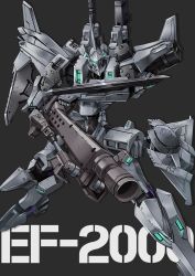 Rule 34 | ayato mabu, blade, blue eyes, character name, clenched hand, ef-2000 typhoon (muv-luv), glowing, glowing eyes, grey background, gun, heavy machine gun, highres, holding, holding gun, holding weapon, lens flare, looking at viewer, machine gun, mecha, muv-luv, muv-luv alternative, no humans, robot, simple background, solo, standing, sword, tactical surface fighter, the euro front, weapon