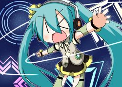 Rule 34 | &gt; o, 1girl, aqua hair, hatsune miku, headphones, long hair, minami (colorful palette), one eye closed, open mouth, pansy, project diva (series), project diva f, skirt, smile, solo, twintails, very long hair, vocaloid, weekender girl (vocaloid), wink, yellow flower, yellow pansy