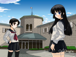 Rule 34 | 2girls, gagraphic, minazuki futago, multiple girls, school uniform, serafuku, thighhighs, wallpaper