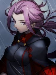Rule 34 | 10s, alternate costume, jun&#039;you (kancolle), kantai collection, magatama, primary stage, purple eyes, purple hair, rain, solo, spiked hair, twitter username