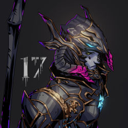 Rule 34 | 1boy, armor, au ra, warrior of light (ff14), black sclera, chris bjors, colored sclera, colored skin, dragoon (final fantasy), final fantasy, final fantasy xiv, helmet, looking at viewer, purple skin, scales, solo, yellow pupils