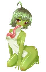 Rule 34 | ass, breasts, colored skin, frog girl, green hair, green skin, kai himo, long tongue, monster girl, no nipples, short hair, small breasts, tongue