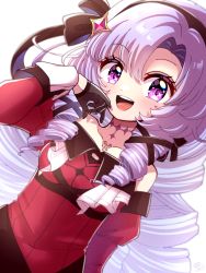 Rule 34 | 1girl, :d, blush, drill hair, frills, gem, gloves, hair ornament, hair ribbon, hairband, half gloves, hand on own cheek, hand on own face, hand up, highres, hyakumantenbara salome, hyakumantenbara salome (1st costume), juliet sleeves, long hair, long sleeves, looking away, mmmera827, neck tattoo, nijisanji, off shoulder, open mouth, parted bangs, puffy sleeves, purple eyes, purple hair, ribbon, ringlets, sleeve cuffs, smile, solo, tattoo, twin drills, very long hair, virtual youtuber