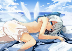 Rule 34 | 1girl, absurdres, bad id, bad pixiv id, bloomers, blue bow, blue eyes, blue hair, blue sky, bow, breasts, cirno, cloud, cloudy sky, day, hair bow, highres, ice, ice wings, ke-ta (style), looking at viewer, mu yan, nipples, outdoors, partially submerged, sky, small breasts, solo, tan, tanned cirno, topfreedom, topless, touhou, underwear, water, wet, wet clothes, wings