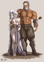 Rule 34 | 1boy, 1girl, absurdres, alternate hairstyle, anklet, arm around waist, armlet, bad id, bad twitter id, barefoot, beard, blue eyes, bracelet, braid, breasts, chain, chain leash, character request, clitoris, clitoris piercing, collar, covered eyes, dark-skinned male, dark skin, earrings, facial hair, fangs, fingernails, gold chain, grey hair, height difference, hetero, highres, jewelry, kuon (kwonchanji), leash, leash pull, linked piercing, linked piercing body jewelry, long braid, long hair, long skirt, manly, mask, medium breasts, muscular, necklace, nipple piercing, nipple rings, nipples, no panties, open clothes, open skirt, pale skin, piercing, pussy, pussy piercing, rwby, scar, scar across eye, scar on face, sharp fingernails, side braid, single braid, skirt, slave, toes, topless, topless male, veil, veins, weiss schnee, white hair
