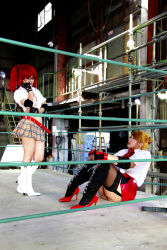 Rule 34 | 2girls, arena, ass, blonde hair, boxing ring, breasts, candy cane (rumble roses), candy cane (rumble roses) (cosplay), chouzuki maryou, cleavage, cosplay, fingerless gloves, gloves, huge ass, miss spencer, miss spencer (cosplay), multiple girls, photo (medium), red hair, rumble roses, rumble roses xx, suzuka itsuki