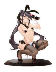 Rule 34 | 1girl, absurdres, animal ears, between legs, black footwear, black hair, black hairband, black skirt, blue nails, blunt bangs, blush, breasts, breasts apart, brown thighhighs, closed mouth, detached collar, disembodied penis, earrings, fake animal ears, faux figurine, full body, genshin impact, green eyes, hairband, hand between legs, handjob, head tilt, high heels, highres, jewelry, l ract, long hair, looking at viewer, microskirt, mona (genshin impact), nail polish, navel, pasties, penis, pubic tattoo, rabbit ears, reflection, simple background, skirt, small breasts, smile, sparkle print, squatting, tattoo, thighhighs, topless, twintails, very long hair, white background, wrist cuffs