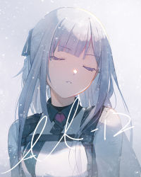 Rule 34 | 1girl, ak-12 (girls&#039; frontline), character name, commentary, closed eyes, face, girls&#039; frontline, grey hair, hair ribbon, long hair, parted lips, philomelalilium, ribbon, solo