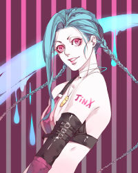 Rule 34 | 1girl, absurdres, blue hair, braid, breasts, highres, jinx (league of legends), later (chiyating), league of legends, lipstick, long hair, makeup, pink eyes, twin braids
