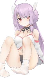 Rule 34 | 1girl, ahoge, ass, bad id, bad twitter id, bare legs, bare shoulders, black panties, blush, breasts, choker, cleavage, closed mouth, collarbone, detached sleeves, hair ornament, halterneck, highres, knees up, light purple hair, long hair, long sleeves, looking at viewer, marulire, medium breasts, navel, no pants, panties, red eyes, revealing clothes, shirt, simple background, sitting, smile, socks, solo, thighs, two side up, underwear, very long hair, virtual youtuber, white background, white shirt, white socks, yumeno shiori, yumeno shiori channel