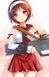 Rule 34 | 10s, 1girl, bad id, bad pixiv id, brown hair, detached sleeves, hairband, kantai collection, looking at viewer, machinery, natori (kancolle), nunucco, open mouth, personification, red eyes, short hair, solo