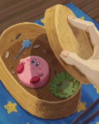 Rule 34 | 1other, ambiguous gender, bento, chopsticks, highres, kirby, kirby (series), miclot, miniature, nintendo, solo focus, star (symbol), star print, table, tablecloth