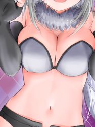 Rule 34 | 1girl, black gloves, black shorts, breasts, cleavage, commentary request, fingerless gloves, flower knight girl, fur collar, ginryousou (flower knight girl), gloves, halloween, highres, large breasts, long hair, md5 mismatch, navel, open fly, resolution mismatch, short shorts, shorts, source larger, yukinoshiro
