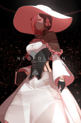 Rule 34 | 1girl, belt, breasts, brown eyes, brown hair, character name, commentary, dishwasher1910, dress, english commentary, gloves, hair ribbon, hat, heterochromia, jewelry, medium breasts, mature female, multicolored hair, necklace, neo politan, aged up, pink eyes, pink hair, ribbon, rwby, solo, two-tone hair, umbrella, white eyes, white hair