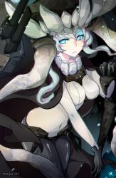 Rule 34 | 10s, 1girl, abyssal ship, black gloves, bodysuit, cane, cape, covered navel, ebbilin, gloves, green eyes, hat, kantai collection, long hair, pale skin, silver hair, skin tight, solo, teeth, tentacles, wo-class aircraft carrier