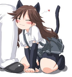 Rule 34 | 10s, 1girl, :3, all fours, animal ears, arashio (kancolle), bike shorts, blush stickers, brown hair, cat ears, cat tail, closed eyes, dd (ijigendd), heart, kantai collection, kemonomimi mode, long hair, nuzzle, rubbing, solo focus, tail