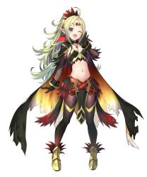 Rule 34 | 1girl, ahoge, alternate costume, belt, black gloves, blonde hair, cape, feather trim, feathers, fire emblem, fire emblem awakening, fire emblem heroes, flat chest, gloves, gold trim, gradient clothes, gradient hair, green hair, highres, jewelry, kousei horiguchi, long hair, midriff, multicolored hair, multiple belts, navel, nintendo, nowi (fire emblem), official alternate costume, official art, pantyhose, parted bangs, pelvic curtain, pointy ears, ponytail, purple eyes, stomach, tiara, transparent background