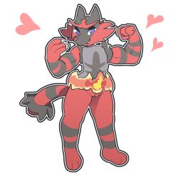 Rule 34 | 1girl, animal ears, animal hands, blue eyes, cat ears, cat tail, claws, clenched hand, creatures (company), feet, female focus, fire, flexing, full body, furry, furry female, game freak, gen 7 pokemon, half-closed eyes, hands up, heart, highres, incineroar, itsunknownanon, legs apart, looking at viewer, nintendo, outline, pokemon, pokemon (creature), pokemon sm, pussy, simple background, smile, solo, standing, tail, teeth, uncensored, white background