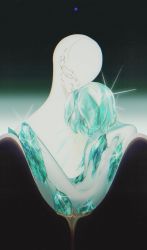 Rule 34 | 2others, amputee, aqua theme, black sky, carrying, closed eyes, colored eyelashes, completely nude, crystal hair, eyelashes, eyes visible through hair, full moon, gold, green background, hair over one eye, head on another&#039;s shoulder, head tilt, highres, houseki no kuni, molten metal, moon, mu (318297), multiple others, multiple persona, nude, phosphophyllite, phosphophyllite (10000), phosphophyllite (gemstone), princess carry, short hair, sky, sparkle, spoilers, time paradox
