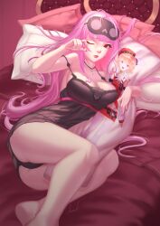 Rule 34 | 1girl, absurdres, bed, bed sheet, black choker, body pillow, bracelet, cameltoe, cameo, character print, chef hat, choker, dakimakura (object), earrings, feather earrings, feathers, hair spread out, hat, highres, holding, holding pillow, hololive, hololive english, hug, implied yuri, jewelry, long hair, lying, mori calliope, mori calliope (sleepwear), nightgown, oakproud, hugging object, on bed, on side, pillow, pillow hug, pink hair, red eyes, straight hair, takanashi kiara, very long hair, virtual youtuber