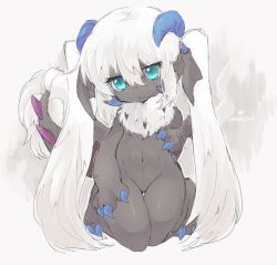 Rule 34 | blue eyes, dog, furry, long hair, siho, twintails, white hair