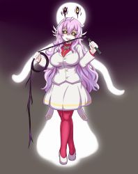 Rule 34 | 1girl, :d, black sclera, colored sclera, commentary, crossed legs, english commentary, full body, gradient background, hair between eyes, hat, highres, holding, holding whip, jacket, long hair, looking at viewer, nav (itsnav), open mouth, pink hair, red legwear, red shirt, shaded face, shirt, shoes, simple background, skirt, smile, solo, very long hair, watson cross, wavy hair, whip, white footwear, white jacket, white skirt, yellow eyes