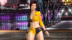 Rule 34 | 1girl, 3d, breasts, character name, cleavage, dead or alive, dead or alive 5, midriff, mila (doa), official art, race queen, red hair, short hair, spaniard, spanish (nationality), tecmo