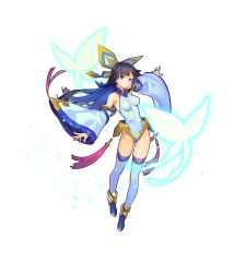 Rule 34 | 1girl, absurdres, black hair, blue eyes, blue hair, blue thighhighs, boots, breasts, bug, butterfly, covered navel, detached sleeves, full body, hair ornament, highres, impossible clothes, impossible leotard, insect, large breasts, leotard, long hair, multicolored hair, nie xiaoqian, outstretched arms, sangai senki, simple background, solo, tassel, thighhighs, two-tone hair, very long hair, white background, wide sleeves, yangsion