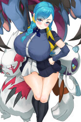 Rule 34 | ace trainer (pokemon), blue eyes, blue hair, breasts, creatures (company), froslass, game freak, gen 3 pokemon, gen 4 pokemon, gen 5 pokemon, highres, hizakake, huge breasts, hydreigon, nintendo, pokemon, pokemon (creature), zangoose