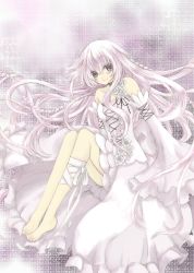 Rule 34 | 00s, 1girl, bandages, barefoot, braid, detached sleeves, dress, female focus, flower, lampnote17, long hair, pale color, pandora hearts, rose, smile, solo, very long hair, white hair, will of the abyss