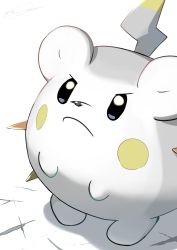Rule 34 | black eyes, closed mouth, commentary request, crack, cracked floor, creatures (company), frown, game freak, gen 7 pokemon, highres, koma nezumi, looking up, nintendo, no humans, pokemon, pokemon (creature), signature, solo, standing, togedemaru