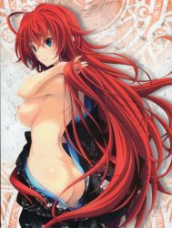 Rule 34 | 10s, 1girl, ass, breasts, high school dxd, large breasts, long hair, miyama-zero, red hair, rias gremory, solo, standing, topless