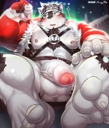 Rule 34 | 1boy, abs, ainu, ainu clothes, alternate costume, animal ears, bara, bare pectorals, blush, briefs, chest hair, chest harness, christmas, feet, flying sweatdrops, foreshortening, foreskin, furry, furry male, grey fur, grey hair, harness, headband, horkeu kamui, jacket, large pectorals, large penis, leather, looking at viewer, male focus, male pubic hair, male underwear, monogg, muscular, muscular male, nipples, o-ring, o-ring top, open clothes, open jacket, paid reward available, pectorals, pelvic curtain, penis, pubic hair, red jacket, red male underwear, paid reward available, santa costume, short hair, snowing, soles, solo, stomach, sweatdrop, tail, thick thighs, thighs, toes, tokyo houkago summoners, two-tone fur, uncensored, underwear, white fur, wolf boy, wolf ears, wolf tail, yellow eyes