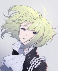 Rule 34 | 1boy, androgynous, ascot, bad id, bad twitter id, bishounen, black jacket, earrings, green hair, jacket, jewelry, lio fotia, looking at viewer, male focus, open mouth, promare, purple eyes, shirikon, short hair, smile, solo