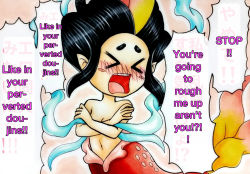 Rule 34 | 10s, 1girl, artist request, black hair, breasts, character request, closed eyes, mermaid, translated, youkai watch