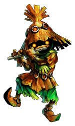Rule 34 | 1other, absurdres, flute, full body, gloves, highres, instrument, music, nintendo, official art, playing instrument, simple background, skull kid, solo, the legend of zelda, the legend of zelda: ocarina of time, walking, white background