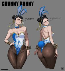 Rule 34 | 1girl, ass, back, bare shoulders, breasts, capcom, chun-li, earrings, highres, jewelry, leotard, playboy bunny, solo, street fighter, thighs